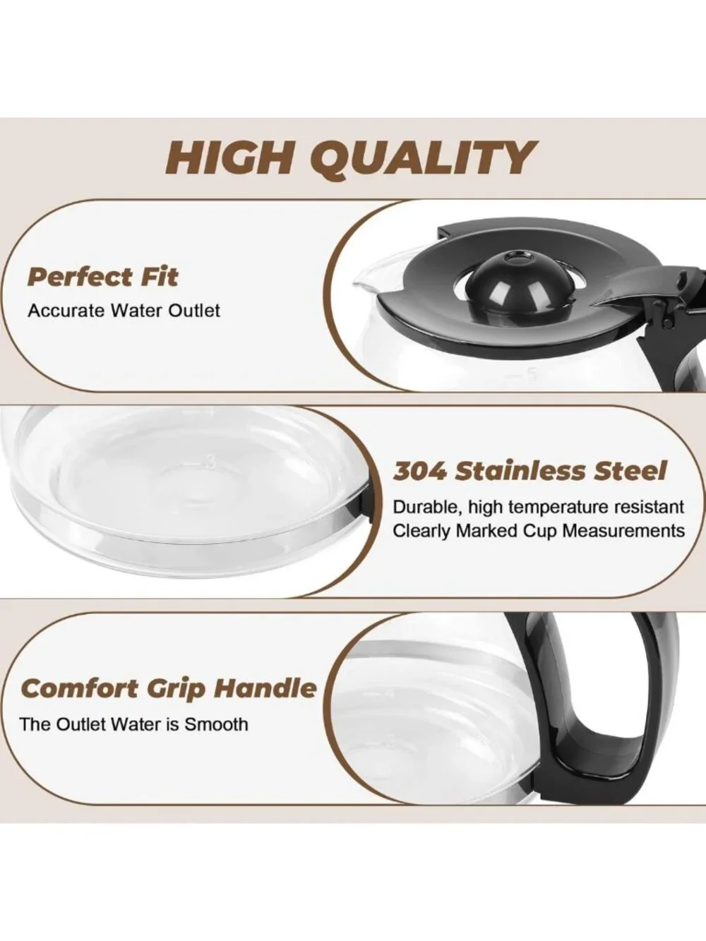 4-Cup Glass Carafe Replacement for Coffee Makers - Easy Pour Spout & Grip Handle